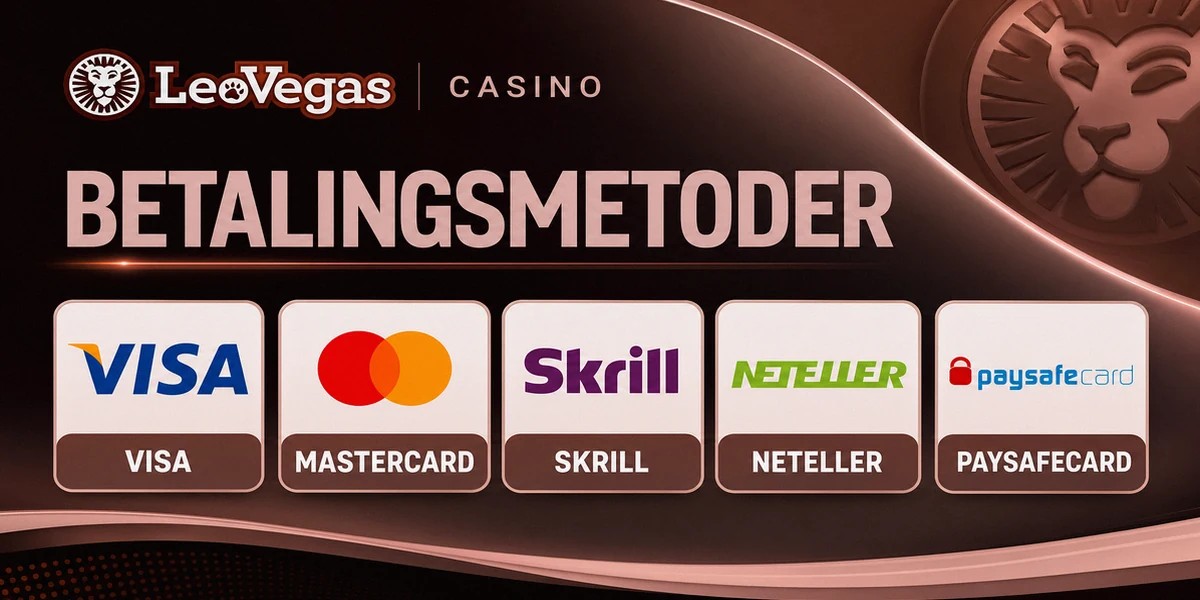 Accepted payment methods banner for LeoVegas Casino online casino, localized for NO.